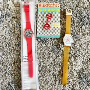 Vintage Swatch Watch guard and two Swatch Watches